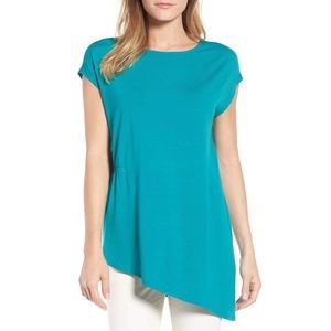 Eileen Fisher asymmetrical jewel Aqua neck top
